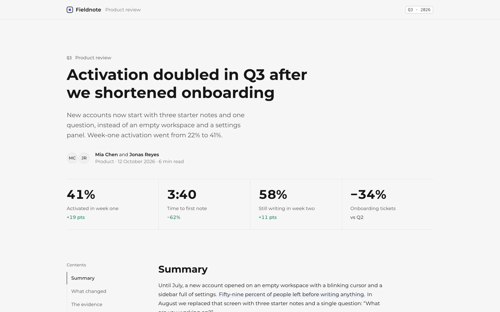 Report example: a Q3 product review